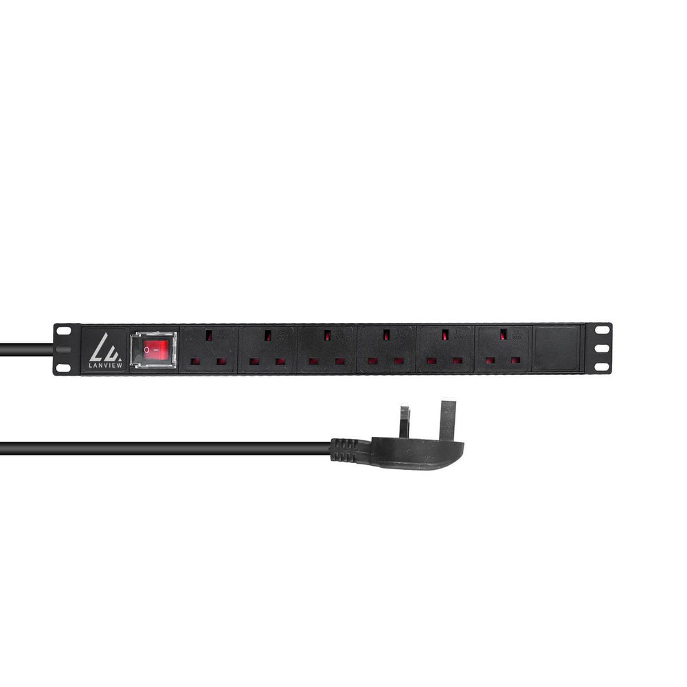 Lanview UK Rack mount 19" power strip, 3m, 1U 13A with 6 x UK sockets