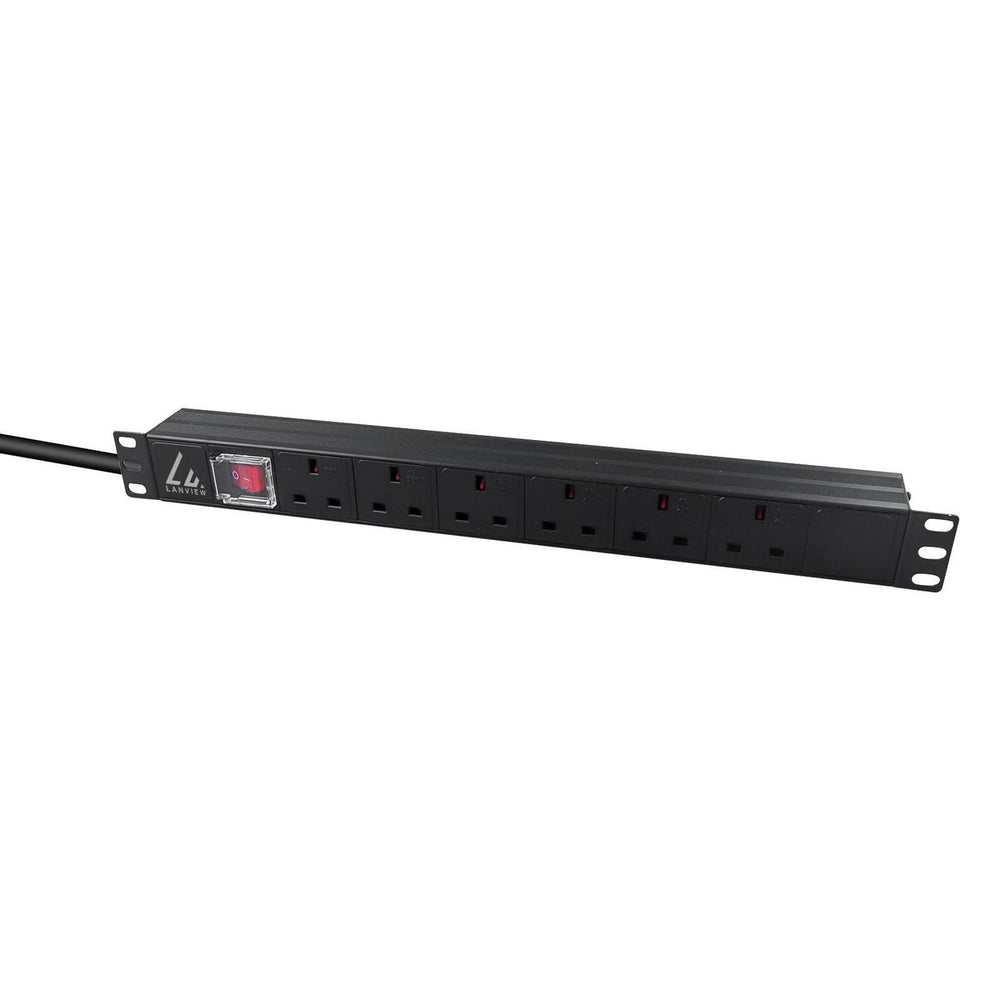 Lanview UK Rack mount 19" power strip, 3m, 1U 13A with 6 x UK sockets